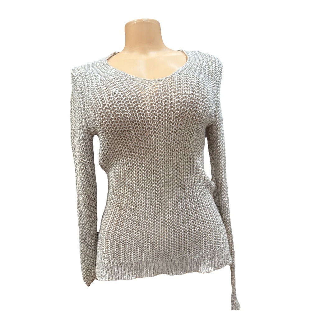 Banana Republic 100%‎ Italian Linen V-Neck Sweater Size XS Cream White Chunky